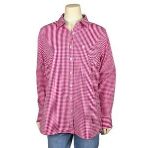 Ariat REAL Kirby Stretch Shirt Womens 1X Gingham Riding Shirt Dark Pink White